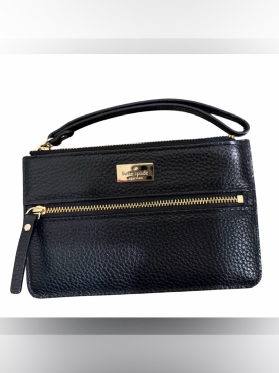 kate spade Handbags - Kate Spade Black Pebbled Leather Wristlet with Gold Hardware